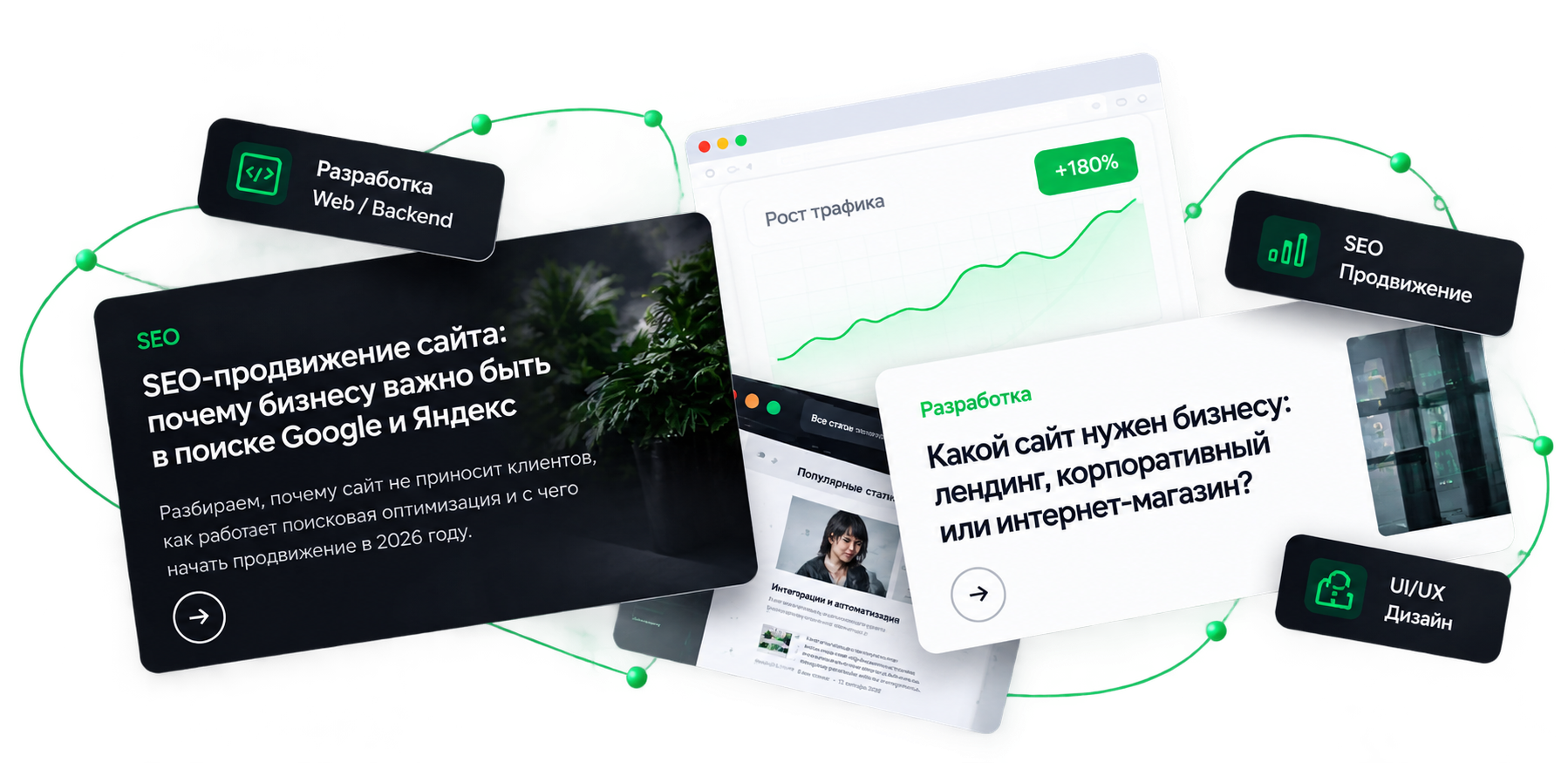 Коллаж материалов блога CCSWEB: статьи о разработке, SEO и дизайне